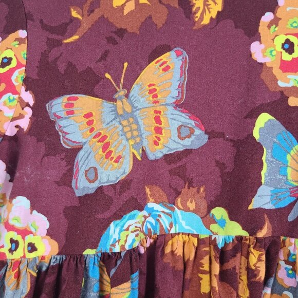 Blue Juniper Burgundy Long Sleeve Dress with Large Flower and Butterfly Print 12 - Picture 2 of 8